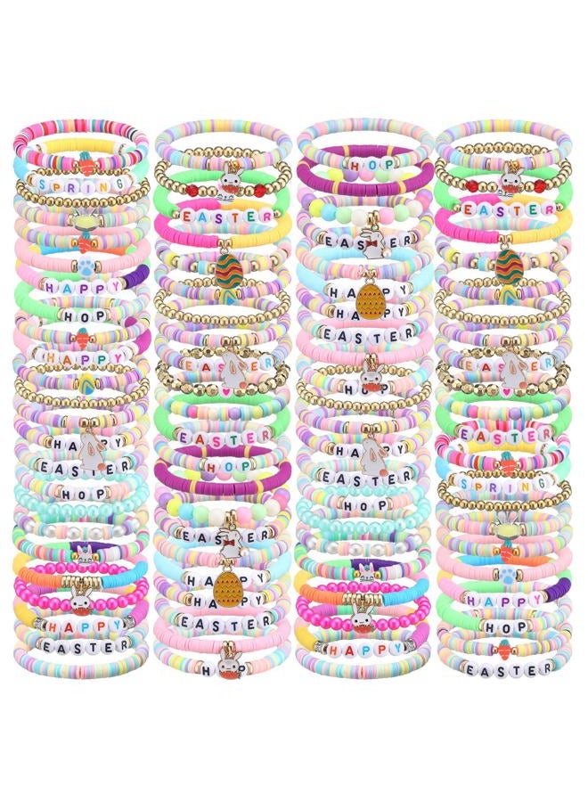 Equsion 100 Pcs Preppy Friendship Bracelets for Women Heishi Surfer Clay Stackable Bead Valentine Boho Y2k Bracelets Gifts, Circumference of 6.7 inches, polymer clay, no gemstone - Image 1