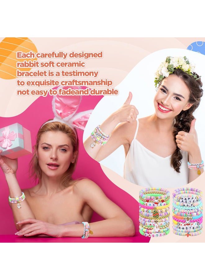 Equsion 100 Pcs Preppy Friendship Bracelets for Women Heishi Surfer Clay Stackable Bead Valentine Boho Y2k Bracelets Gifts, Circumference of 6.7 inches, polymer clay, no gemstone - Image 4