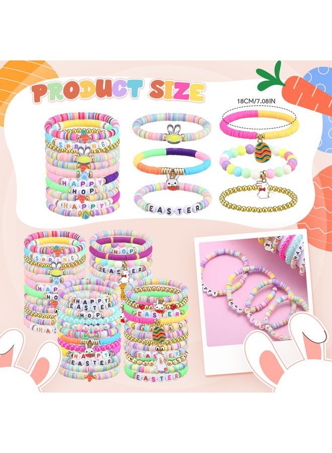 Equsion 100 Pcs Preppy Friendship Bracelets for Women Heishi Surfer Clay Stackable Bead Valentine Boho Y2k Bracelets Gifts, Circumference of 6.7 inches, polymer clay, no gemstone - Image 2