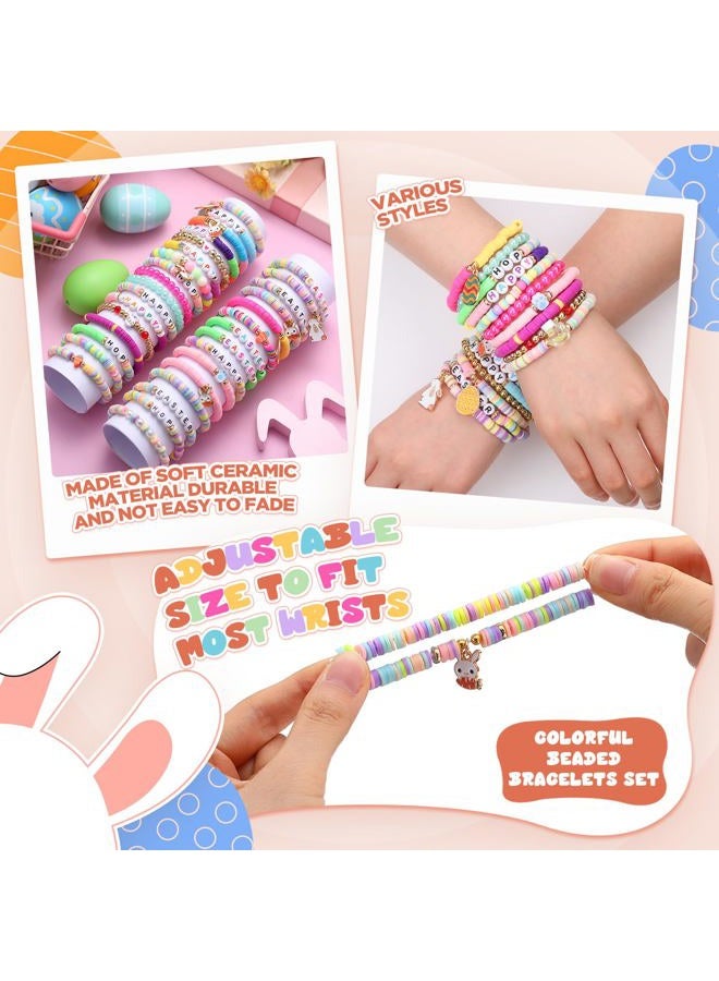 Equsion 100 Pcs Preppy Friendship Bracelets for Women Heishi Surfer Clay Stackable Bead Valentine Boho Y2k Bracelets Gifts, Circumference of 6.7 inches, polymer clay, no gemstone - Image 3