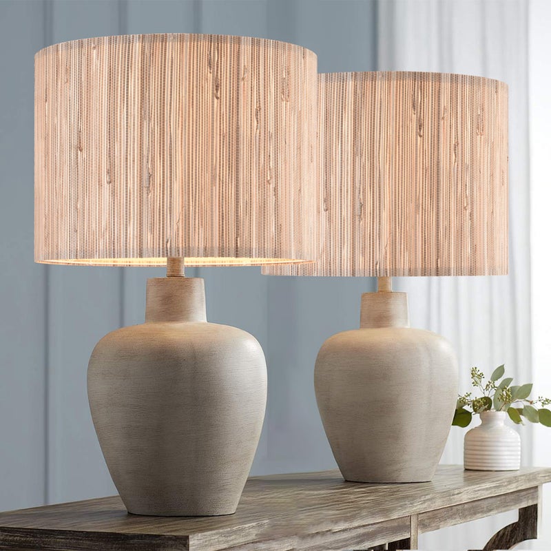 GO&SO 13 IN Drum Boho Lamp Shades Set of 2 Medium, Farmhouse Lamp Shade for Table Lamps Floor Lamp- 13" x 13" x 10" Spider Vintage Lampshade Decor,Natural Straw Shade Replacement,Assembly Required - Image 4