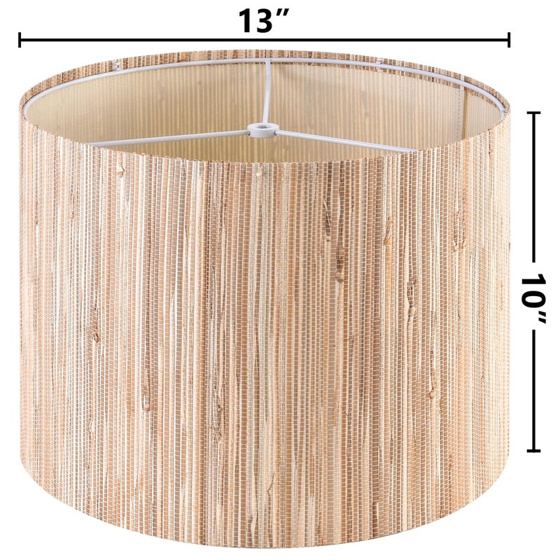 GO&SO 13 IN Drum Boho Lamp Shades Set of 2 Medium, Farmhouse Lamp Shade for Table Lamps Floor Lamp- 13" x 13" x 10" Spider Vintage Lampshade Decor,Natural Straw Shade Replacement,Assembly Required - Image 3
