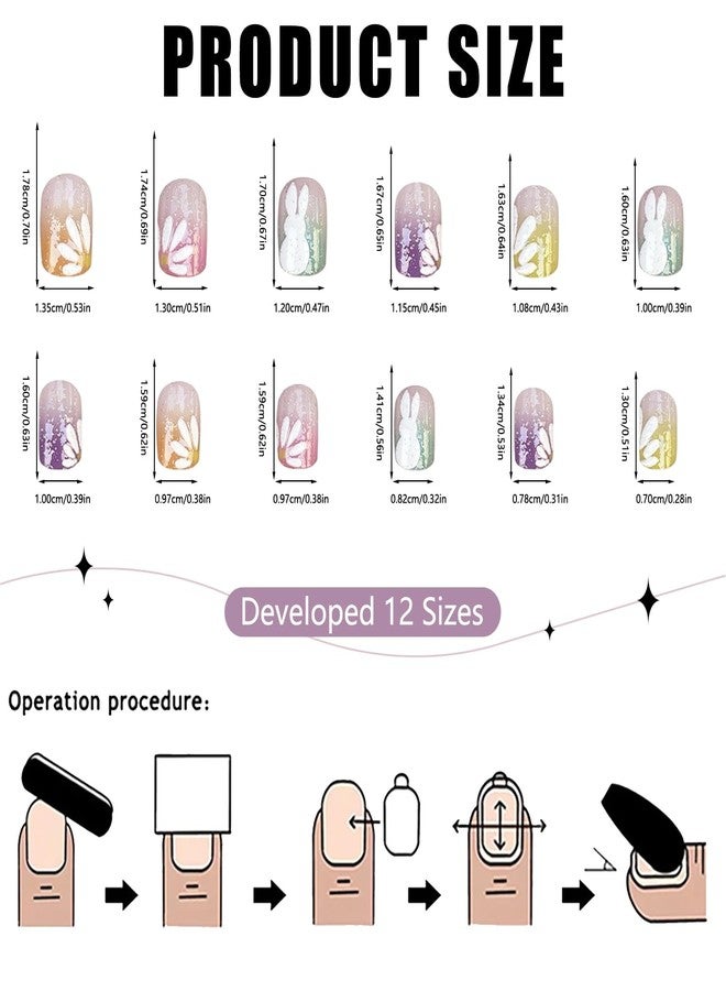 OFDNE Easter Press on Nails Extra Short Square OFDNE Fake Nails Cute False Nails with Ombre Embossed Bunny Flower Glitter Designs Colorful Glossy Glue on Nail Spring Acrylic Nails for Women Girls 24Pcs - Image 5