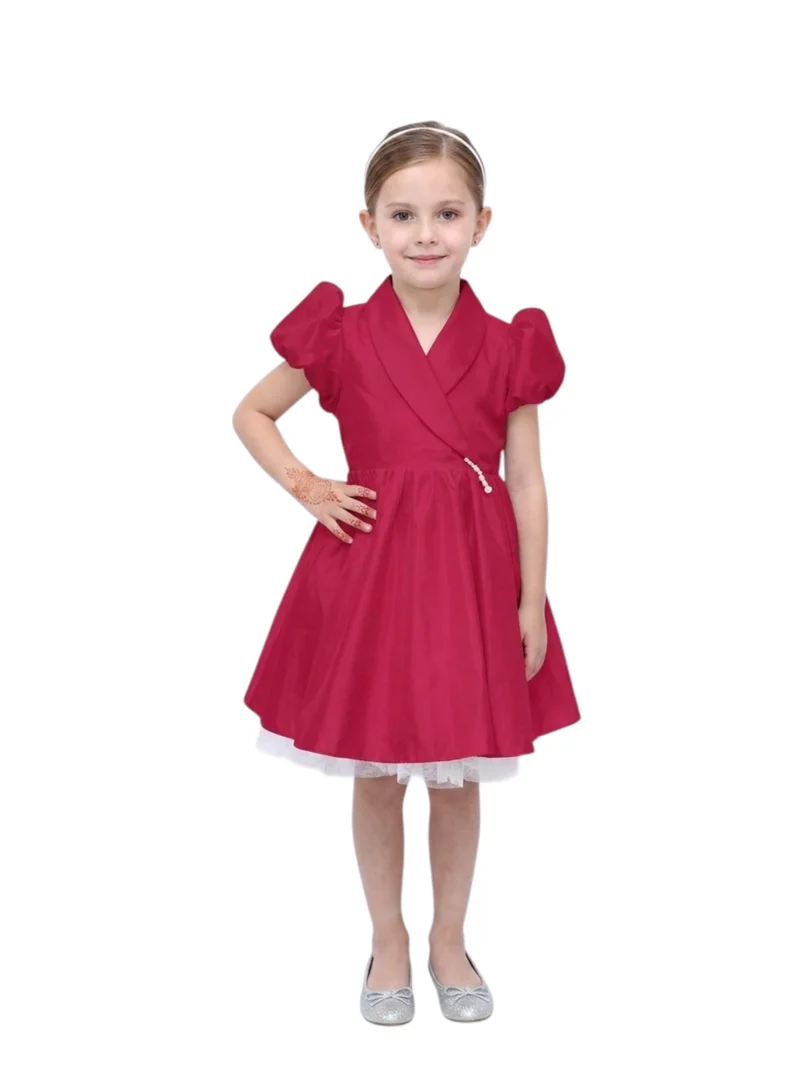 بيداني Short Puff Sleeve Birthday Frock - Hot Pink
