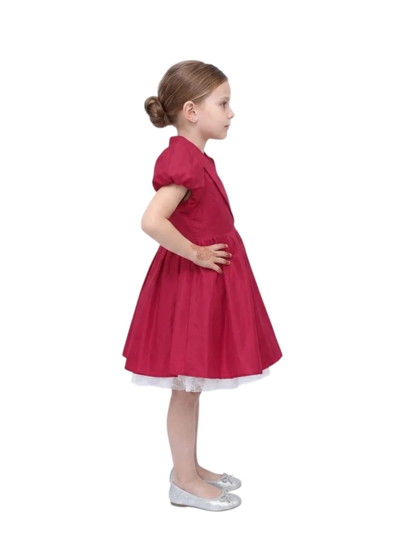 بيداني Short Puff Sleeve Birthday Frock - Hot Pink