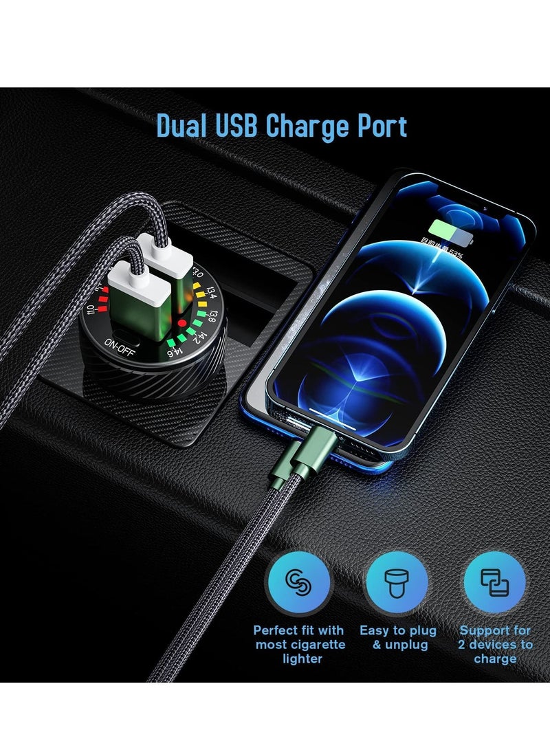 NIBEMINENT Car Charger Adapter Cigarette Lighter, USB 36W/3A QC3.0 Dual Port Quick with LED Voltmeter Switch for Phone Camera iPhone 13/12/11/X/XR, Galaxy S22 S21 20 10 9,  - Image 5