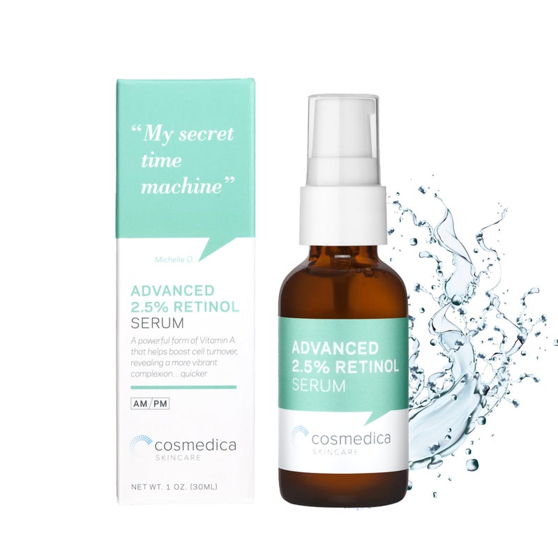 Cosmedica Skincare's Advanced 2.5% Retinol Serum w/Green Tea, Hyaluronic Acid & Vit E - Anti-Aging, Skin Revitalizing, Hydrating Serum for Fine Lines, Wrinkles, Discoloration, and Acne Scars, 1oz - Image 1