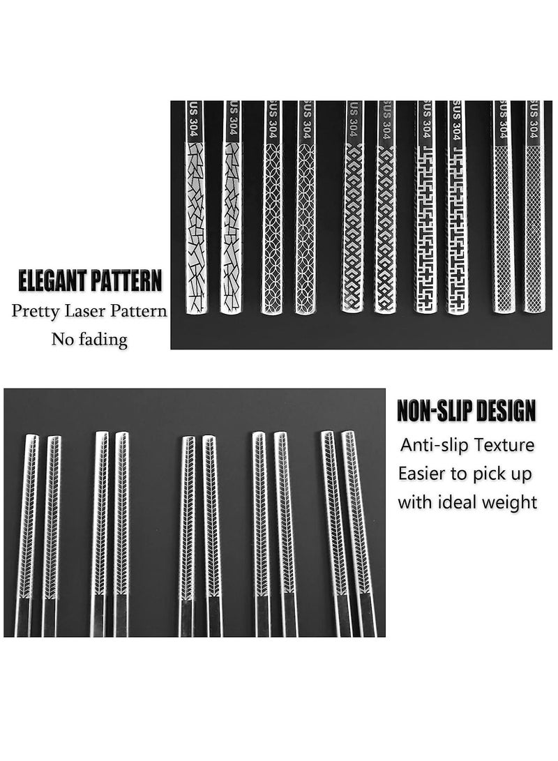 KASTWAVE Stainless Steel Chopsticks, Silver Reusable Chopsticks, Dishwasher Safe Metal Chopsticks Square Lightweight Chop Sticks, Gift Set 5 Pairs - Image 2