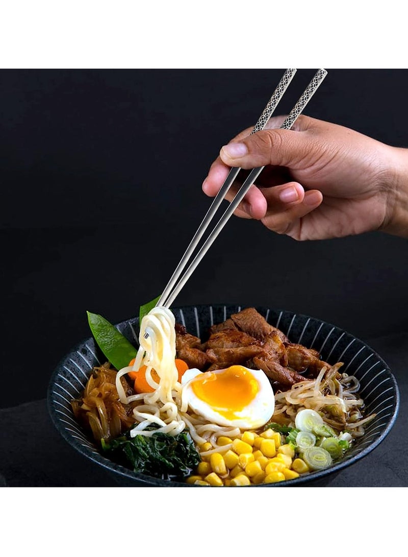 KASTWAVE Stainless Steel Chopsticks, Silver Reusable Chopsticks, Dishwasher Safe Metal Chopsticks Square Lightweight Chop Sticks, Gift Set 5 Pairs - Image 5