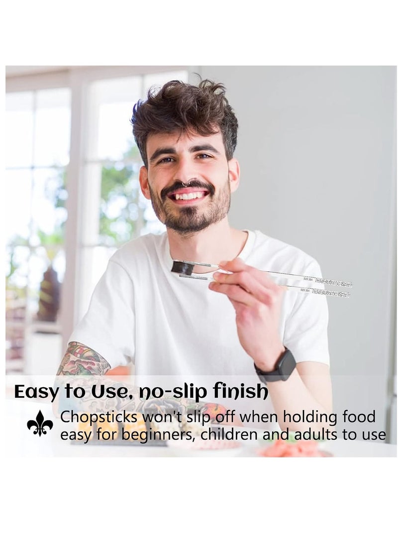 KASTWAVE Stainless Steel Chopsticks, Silver Reusable Chopsticks, Dishwasher Safe Metal Chopsticks Square Lightweight Chop Sticks, Gift Set 5 Pairs - Image 3