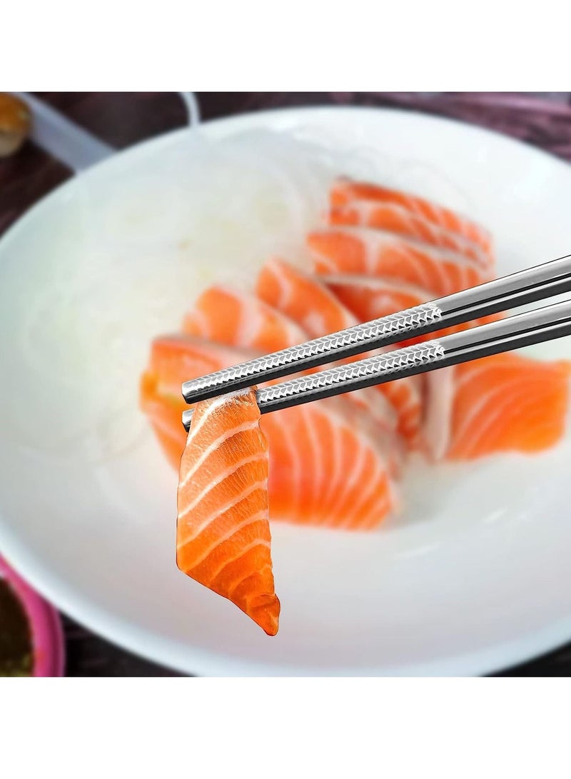 KASTWAVE Stainless Steel Chopsticks, Silver Reusable Chopsticks, Dishwasher Safe Metal Chopsticks Square Lightweight Chop Sticks, Gift Set 5 Pairs - Image 4