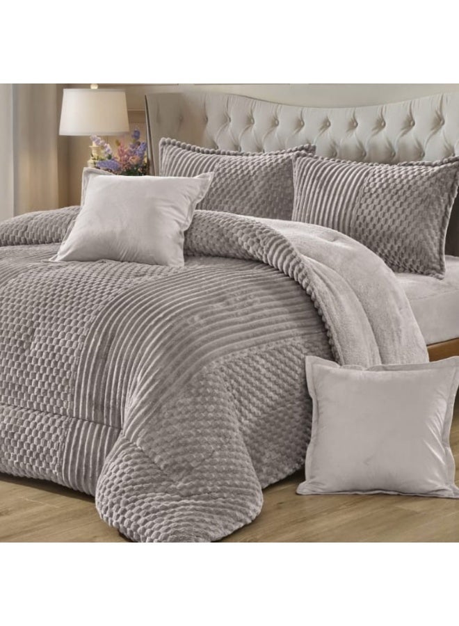 مون مفرش سرير نفرين شتوي 6 قطع وجهين وجه مخمل وجه فرو مقاس  230x250 سم - Image 2