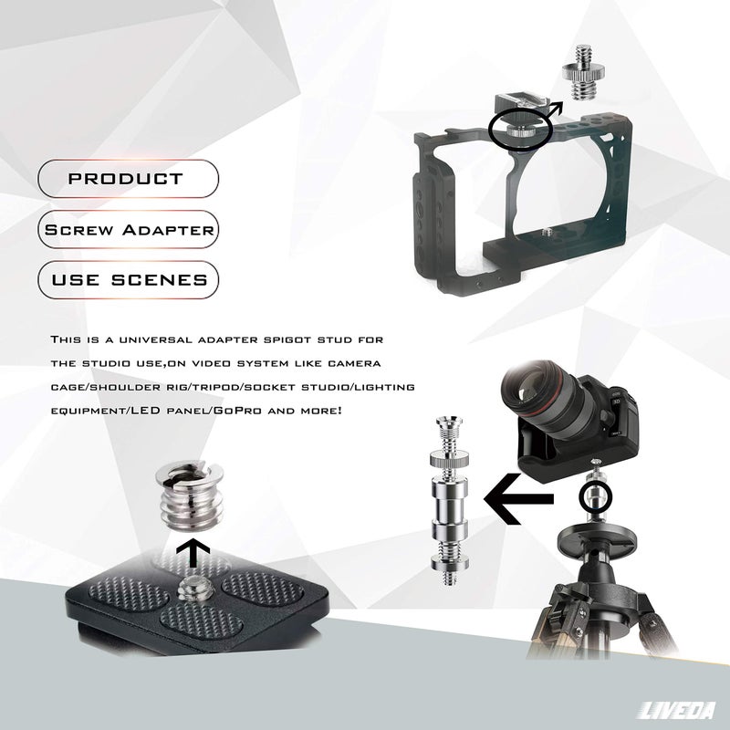 Niewalda 1/4 Inch to 3/8 Inch Tripod Adapter - 3/8 to 1/4 Mount Screws, Camera/Monopod/Light Stand Accessory - Image 5