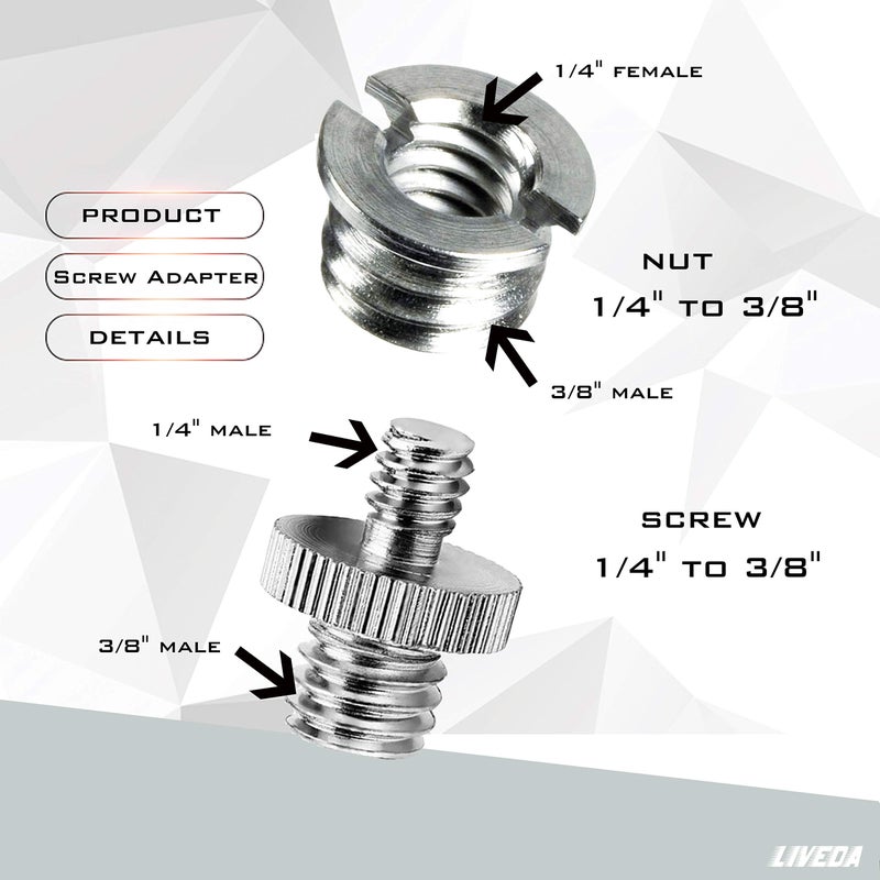 Niewalda 1/4 Inch to 3/8 Inch Tripod Adapter - 3/8 to 1/4 Mount Screws, Camera/Monopod/Light Stand Accessory - Image 2
