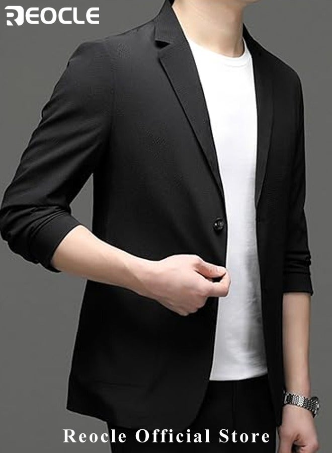 ريوكل سترة رجالية كاجوال محبوكة بقصة ضيقة وخفيفة الوزن غير مبطنة وزرين ومعطف رياضي بأكمام طويلة وقصة كلاسيكية - Image 2