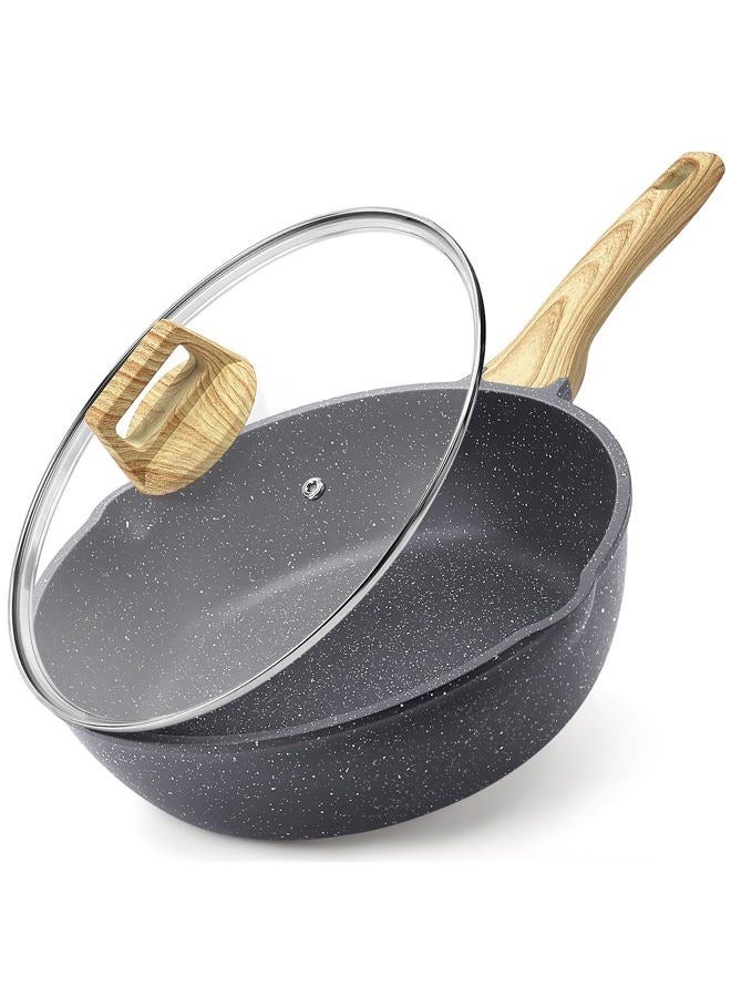 GIPP Nonstick Deep Frying Pan, 11 Inch Skillet Working Pan Granite Induction Cookware, 4.5Qt Non Stick Saute Pan with Lid, PFOA PFOS APEO Free, Grey… - Image 1