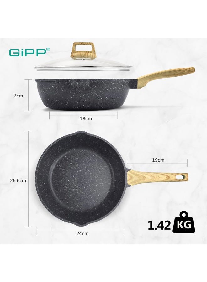 GIPP Nonstick Deep Frying Pan, 11 Inch Skillet Working Pan Granite Induction Cookware, 4.5Qt Non Stick Saute Pan with Lid, PFOA PFOS APEO Free, Grey… - Image 2