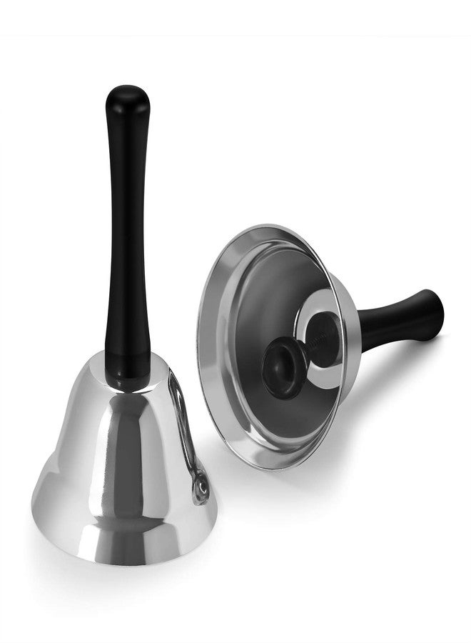 Flexzion Hand Bell for Service - Loud Dinner Bell & Desk Bells with Black Handle, Silver Steel Ringer for Classroom, Hotel Front Desk, School, Elderly at Home Nurse Call Pet Training Food Line, 2 Pack - Image 1