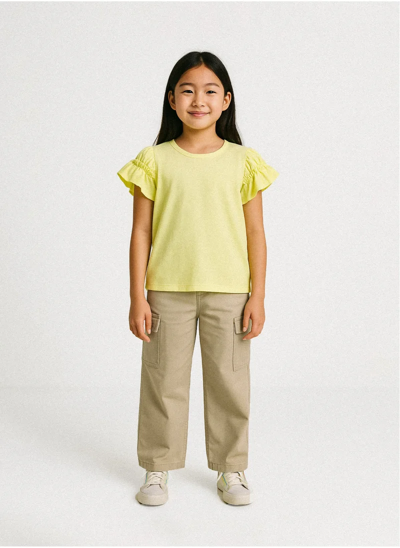 MINOTI Teen Girls T-Shirt with Ruffle Sleeve Detail
