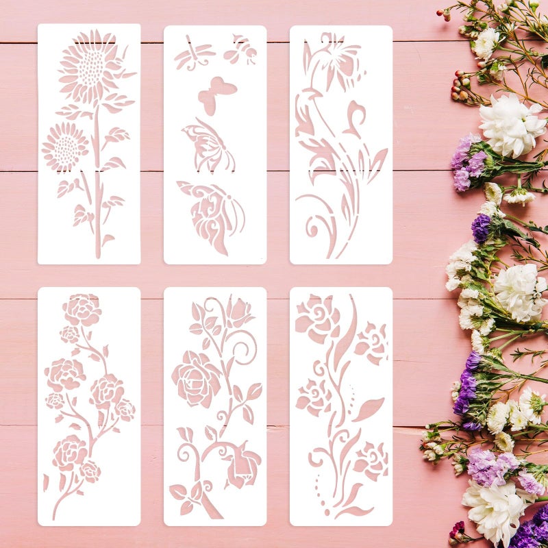 Felixcraft Large Flower Stencils for Painting, 6PCS 12 x 6 Inch Craft Stencils for Decorating Furniture, Fence, Walls, and Windows - Image 1
