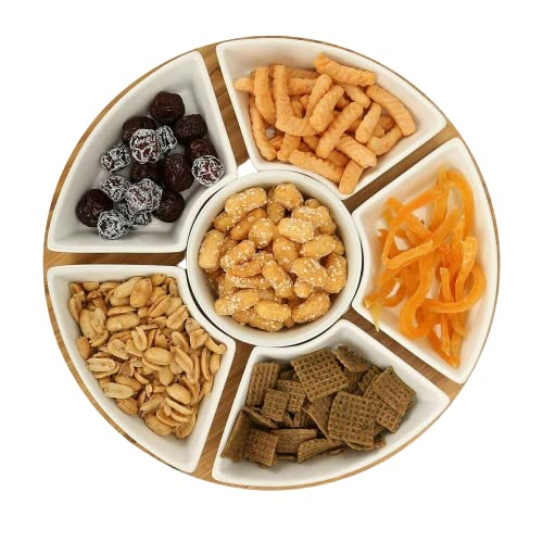 Vencier Lazy Susan Rotating Revolving Dip Set Snack Bowl Serving Platter with 6 Ceramic Dishes Dips Snacks  Appetisers