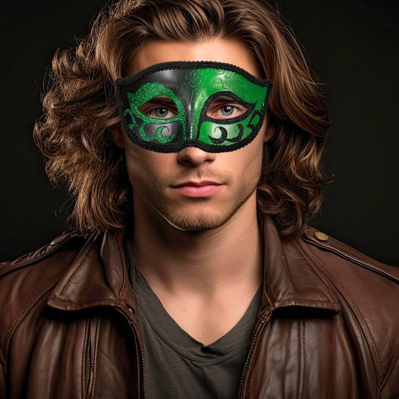 MYSEUNI 2025 New Green Masquerade Mask for Men- Retro Venetian Masks Masquerade Ball for Cosplay Halloween Party Mardi Gras Mascarade Ball - Image 4