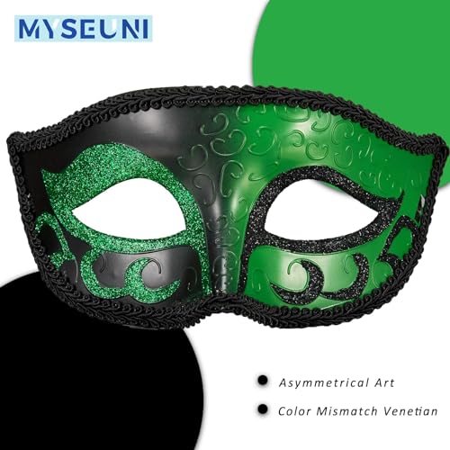 MYSEUNI 2025 New Green Masquerade Mask for Men- Retro Venetian Masks Masquerade Ball for Cosplay Halloween Party Mardi Gras Mascarade Ball - Image 3