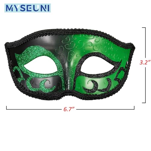 MYSEUNI 2025 New Green Masquerade Mask for Men- Retro Venetian Masks Masquerade Ball for Cosplay Halloween Party Mardi Gras Mascarade Ball - Image 2
