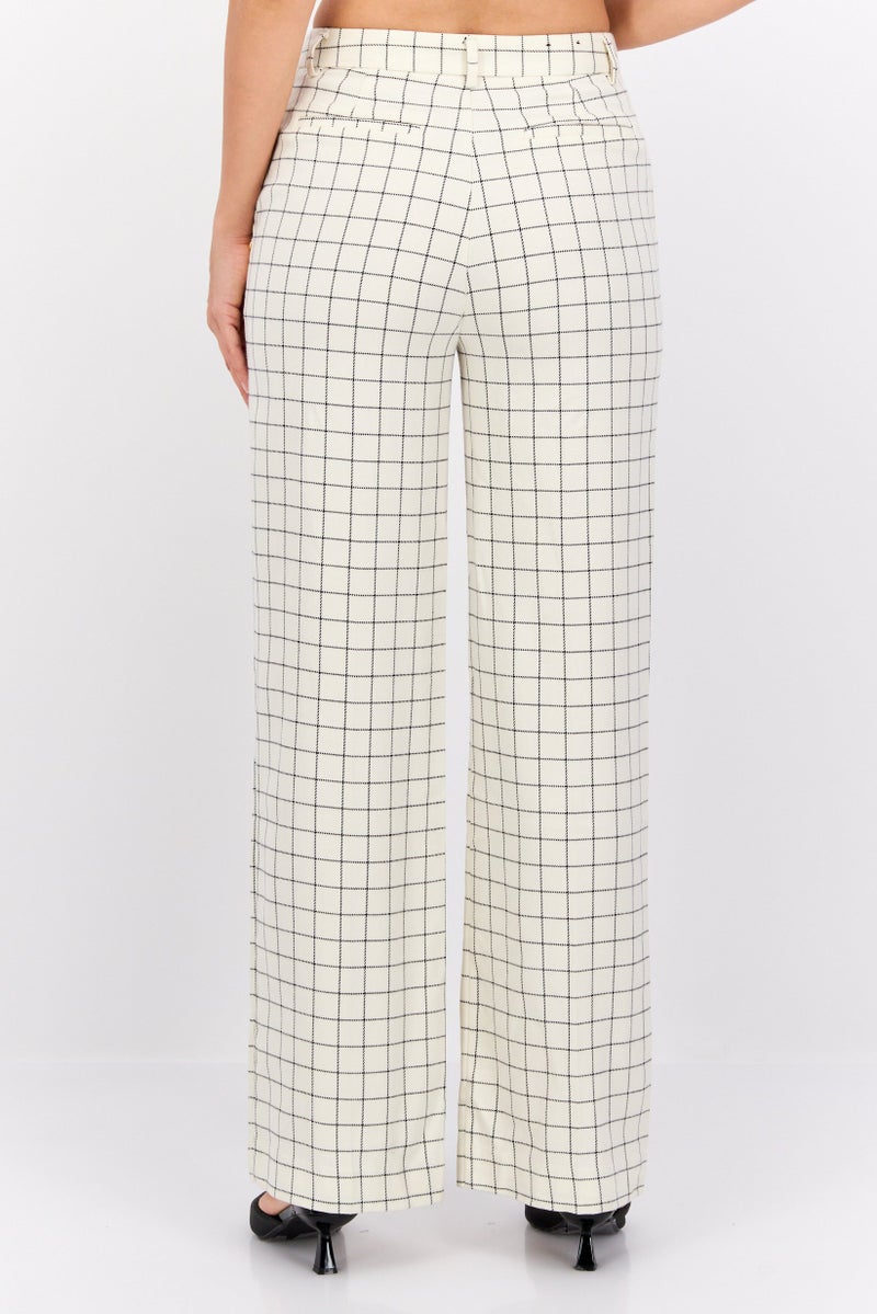 Scotch & Soda Women Regular Fit Straight Leg Checkered Pants, Beige - Image 4
