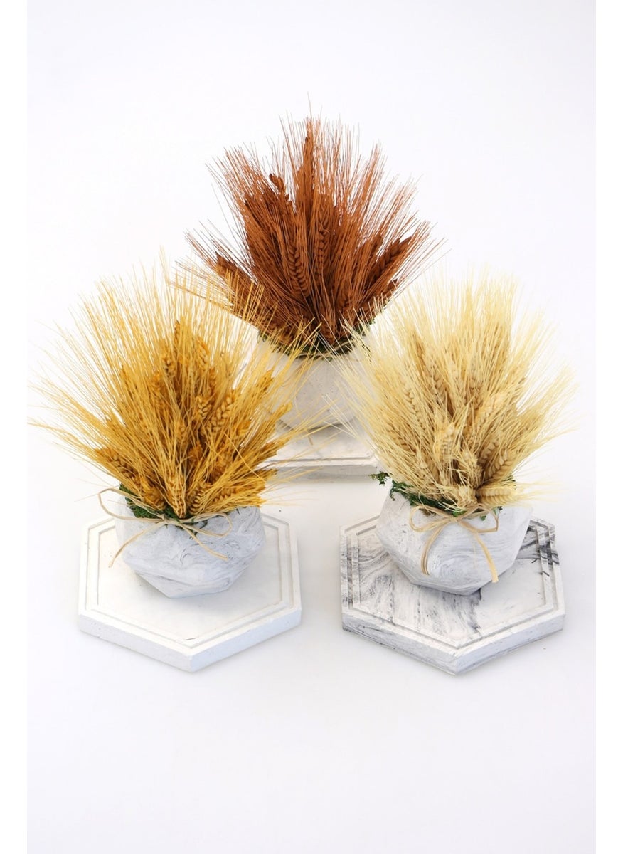 Yapay Çiçek Deposu - Artificial Flower Storage, Marble Look, Spike Arrangement in Pots with Top, 3 Pieces (Set-7) - Image 1