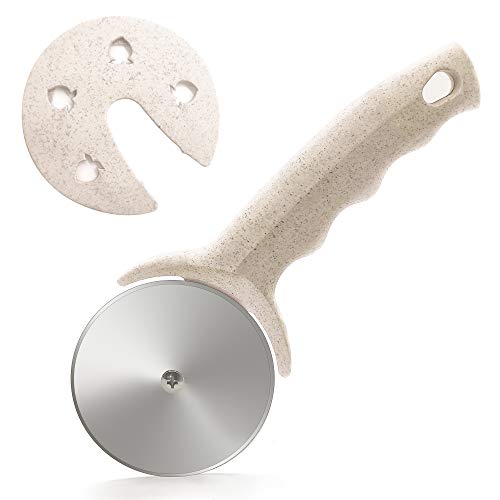 HELEERON Pizza Cutter Wheel, Stainless Steel Pizza Cutter with Cover, Super Sharp Pizza Slicer-Dishwasher safe,Smooth Rotating Pizza Wheel Safe with Healthy Material（Beige） - Image 1