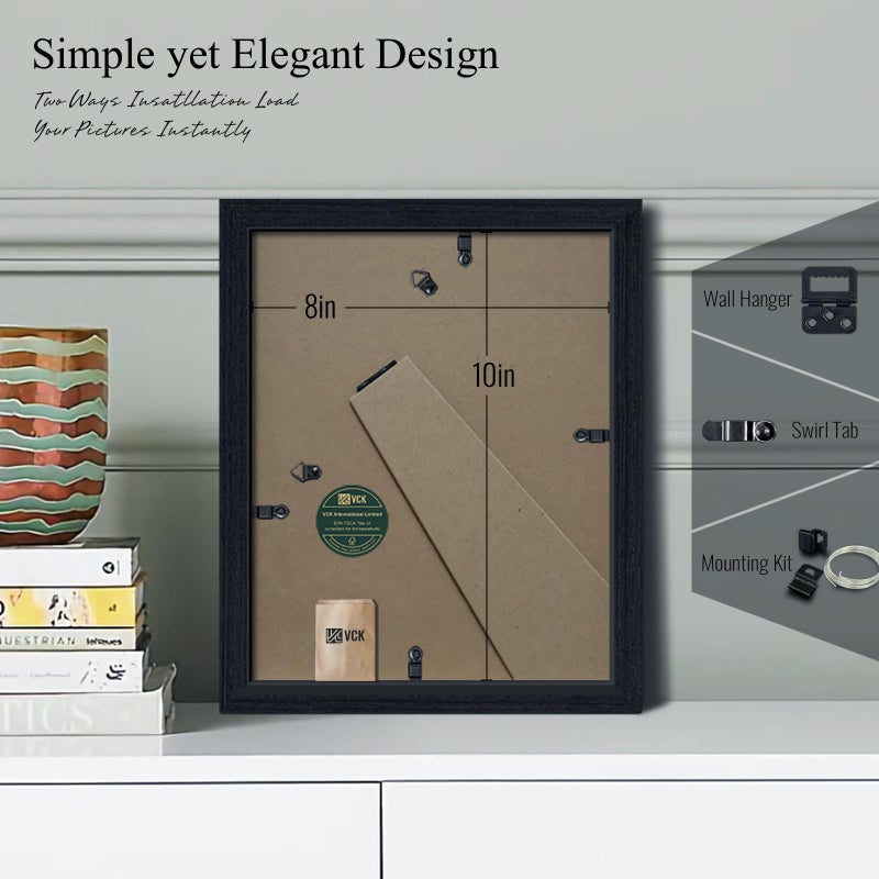 VCK 8x10 Picture Frame 5 Pack  Natural Wood Grain Black Oak & HD Glass  Display 5x7 Photos with Mat or 8x10 without Mat  Tabletop or Wall Hanging - Image 3