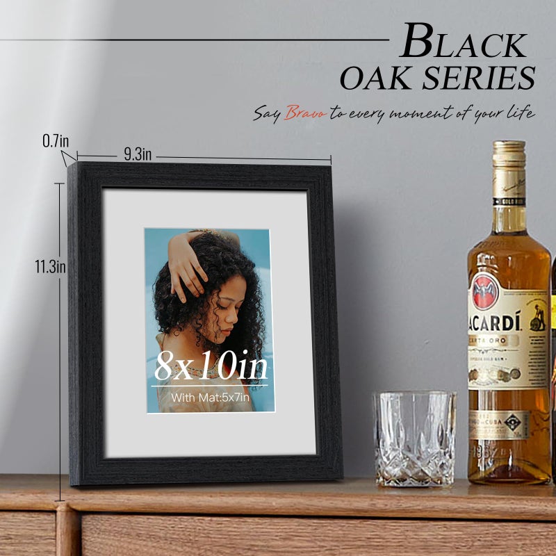 VCK 8x10 Picture Frame 5 Pack  Natural Wood Grain Black Oak & HD Glass  Display 5x7 Photos with Mat or 8x10 without Mat  Tabletop or Wall Hanging - Image 2