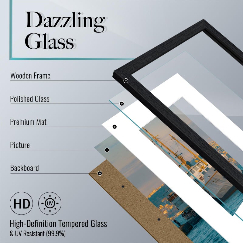 VCK 8x10 Picture Frame 5 Pack  Natural Wood Grain Black Oak & HD Glass  Display 5x7 Photos with Mat or 8x10 without Mat  Tabletop or Wall Hanging - Image 5