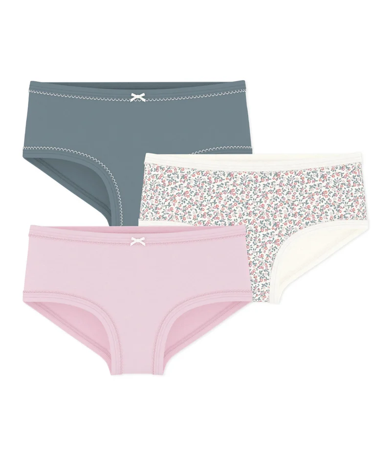 Petit Bateau Pack Of Children's High-Waisted Cotton Pants With A Flower Pattern