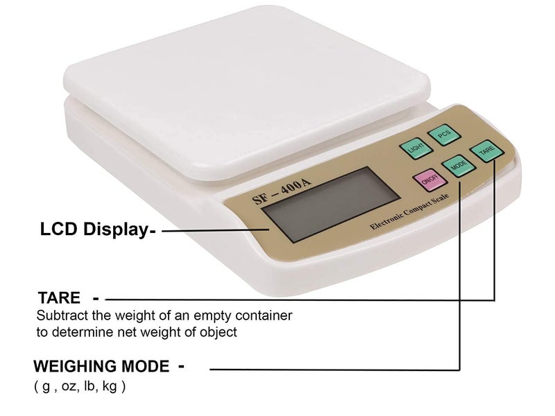 RD MALL Electronic Kitchen Digital Weighing Scale with Tare Function and Max Capacity of 10 KG White - Image 2