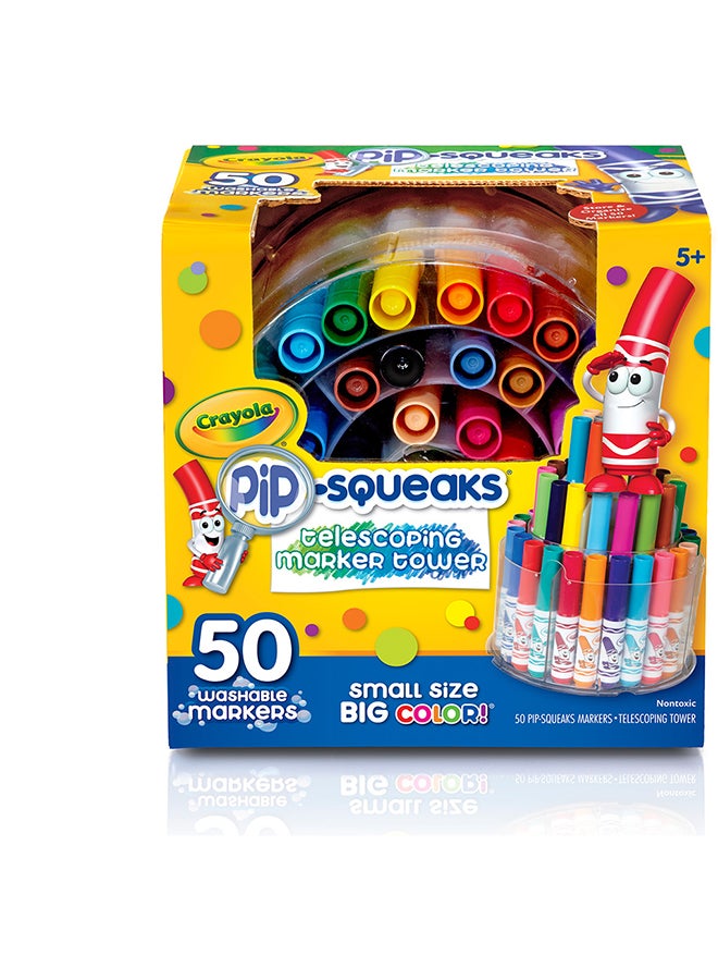 Crayola برج الأقلام القابلة للتمديد من بيب-سكوكس – 50 قلم صغير قابل للغسل للأطفال | تخزين مدمج من 3 طبقات، سهل التنظيف، لوازم فنية غير سامة للرسم والتلوين الإبداعي - Image 1