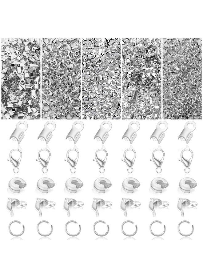 Sureio مجموعة ملحقات صنع المجوهرات 880 قطعة تشمل 80 مشبك لوبستر و 200 غطاء عقد خرز و 200 غطاء ضغط و 200 طرف ضغط و 200 موصل حلقة قفز لمشاريع الحرف اليدوية إمدادات مجوهرات سيلفر - Image 2