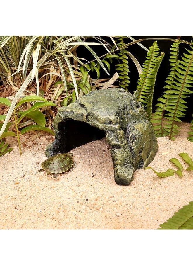 Reptile Rock Hide Cave, Small Aquarium Habitat Decor Rock Tortoise Hideout for Lizards, Turtles, Reptiles, Amphibians, Fish