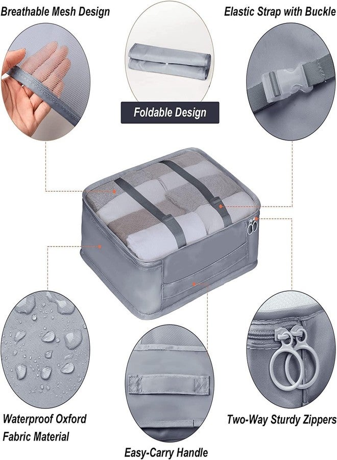 AROSHNAY 7 Set Travel Organizer Bag/Packing Cubes/Bags for Luggage/Suitcases/Travel Accessories/Compression Storage Shoe Bag/Clothing Underwear for Man & Womenl Nylon (Beige) (gray) - Image 3