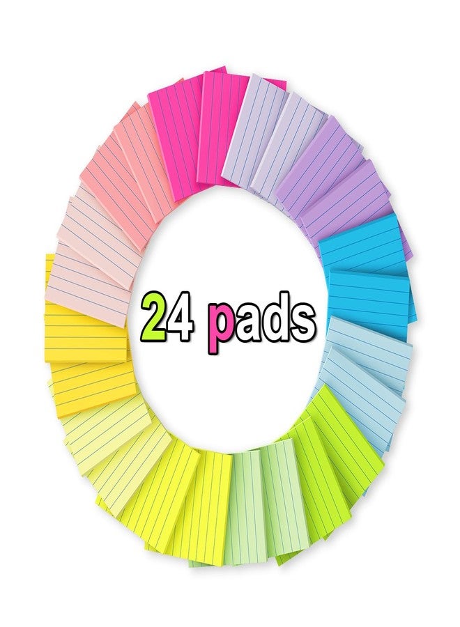 Kozerite (24 Pack) Lined Sticky Notes 3x3 in Ruled Stickies Super Sticking Power Memo Pads Bright Colors - Image 2
