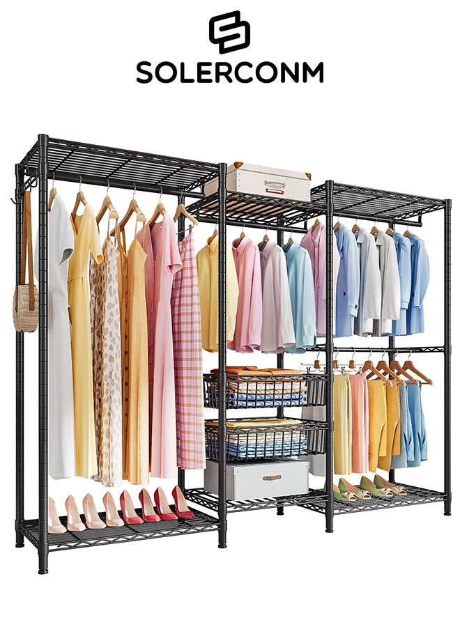 سولاكان علاقة ملابس قوية التحمل، حامل ملابس ورف معاطف قائم بذاته مع قضبان تعليق، رفوف قابلة للتعديل وسلال تخزين - أسود - Image 1