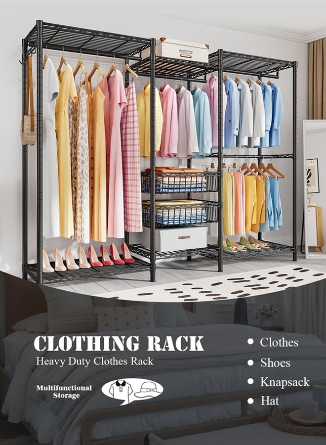 سولاكان علاقة ملابس قوية التحمل، حامل ملابس ورف معاطف قائم بذاته مع قضبان تعليق، رفوف قابلة للتعديل وسلال تخزين - أسود - Image 2