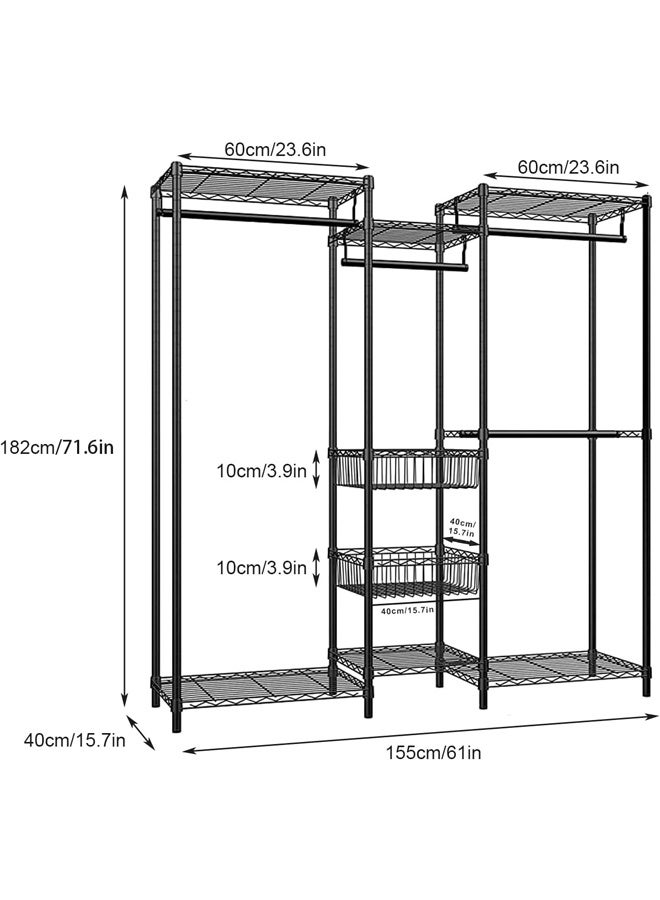 سولاكان علاقة ملابس قوية التحمل، حامل ملابس ورف معاطف قائم بذاته مع قضبان تعليق، رفوف قابلة للتعديل وسلال تخزين - أسود - Image 4