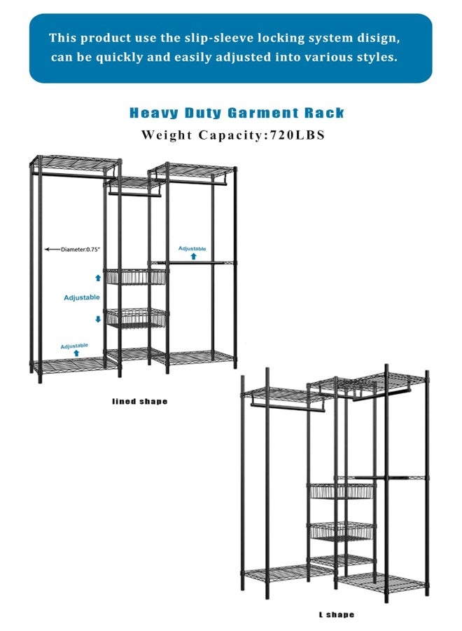 سولاكان علاقة ملابس قوية التحمل، حامل ملابس ورف معاطف قائم بذاته مع قضبان تعليق، رفوف قابلة للتعديل وسلال تخزين - أسود - Image 5