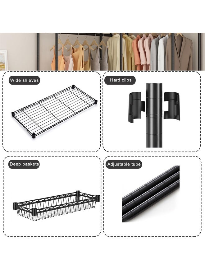 سولاكان علاقة ملابس قوية التحمل، حامل ملابس ورف معاطف قائم بذاته مع قضبان تعليق، رفوف قابلة للتعديل وسلال تخزين - أسود - Image 3