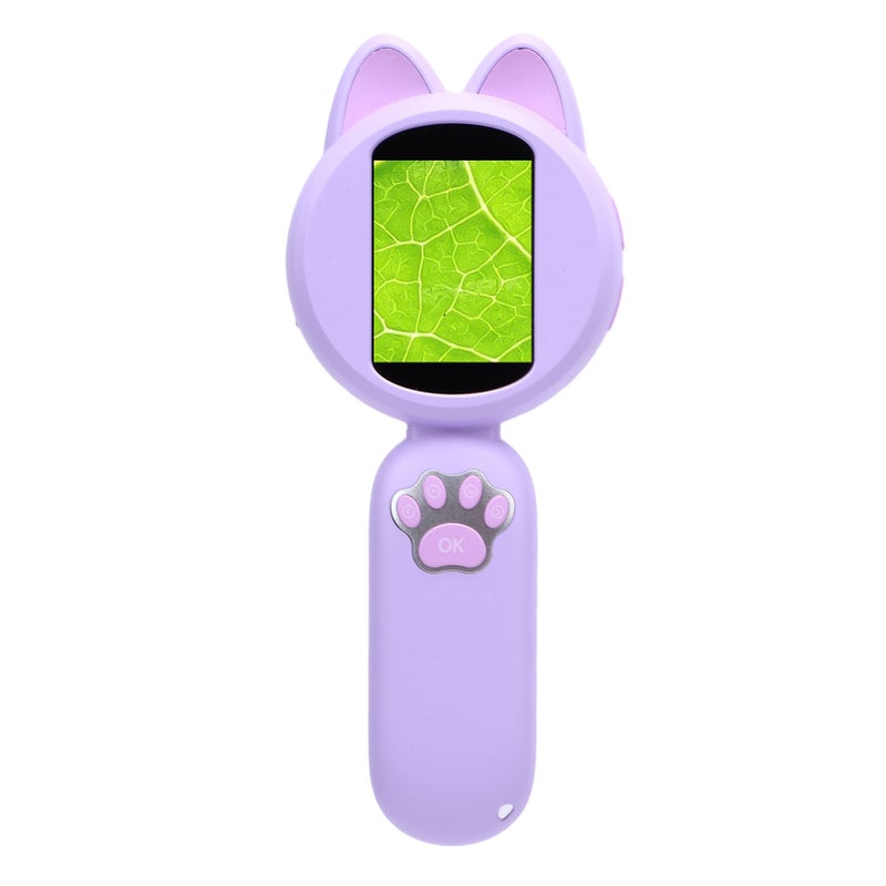 Electronic Magnifying Glass Handheld 2.0 Inch Color Screen Portable Digital Microscope Educational Science Toys with 8 LED Lights Purple - Image 2