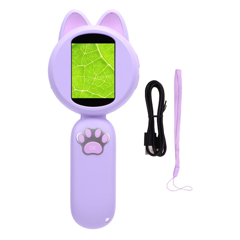 Electronic Magnifying Glass Handheld 2.0 Inch Color Screen Portable Digital Microscope Educational Science Toys with 8 LED Lights Purple - Image 1
