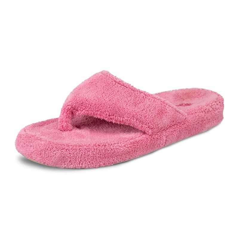 Acorn Womens Spa Thong Slippers with Cloud Contour Comfort Arch Support and Plush Fluffy Terry Lining Perfect for Beach Camping Poolside or Bathroom Wear Azalea 65 75