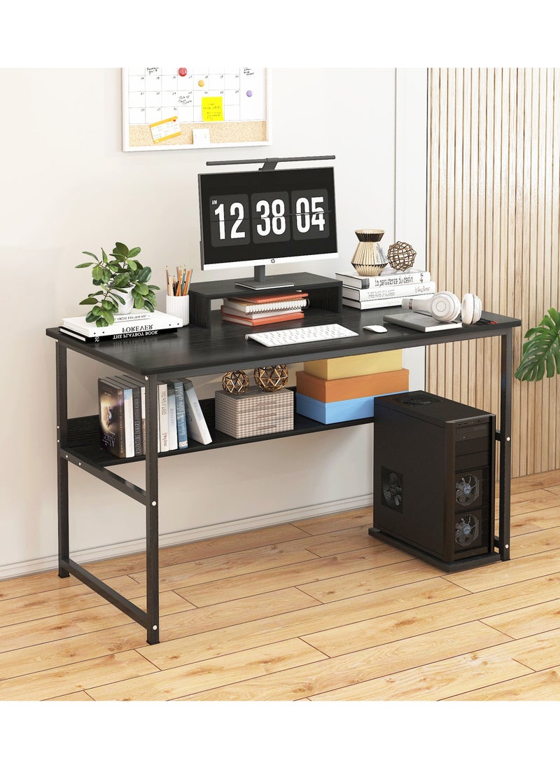 ACPLAY Study Desk with Bookshelf, Spacious Computer Desk with Monitor Stand, Sturdy Home Office Writing Table for Work, Study & Gaming  - Image 1